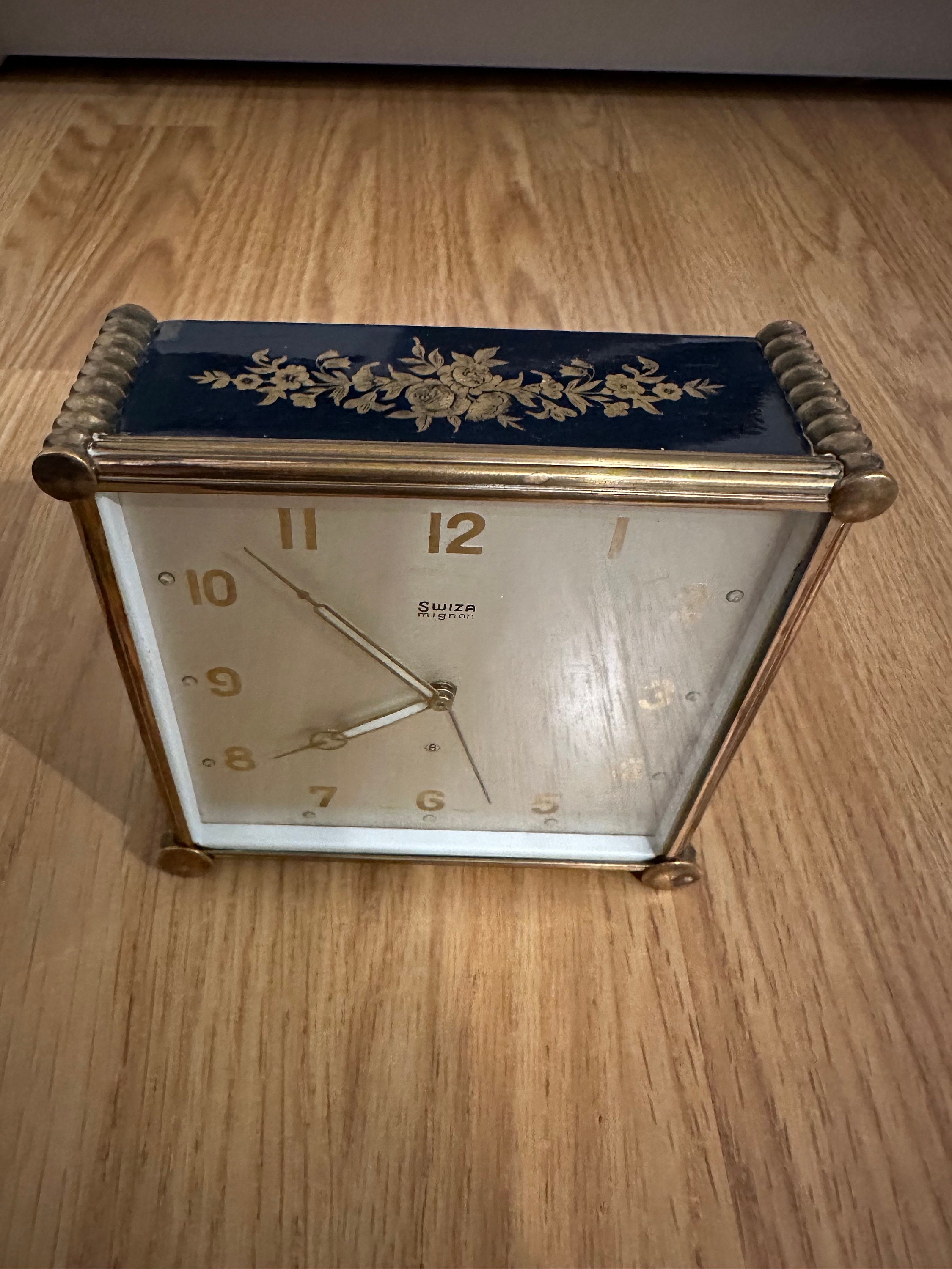 Antique Swiss Swiza Mechanical Alarm Clock 8 Days Art Deco Metal