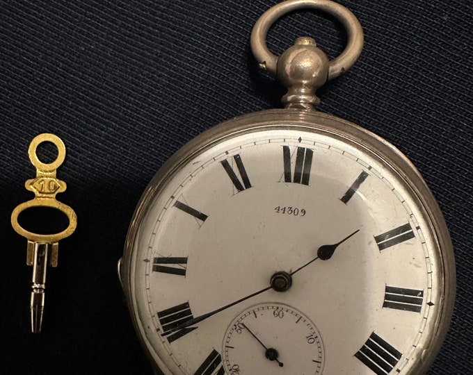 antico raro orologio da tasca a vento con chiave svizzera con custodia in argento pregiato molto antico