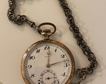 Antique Swiss Ancre Small Pocket Watch 15 Rubis With Chain Working
