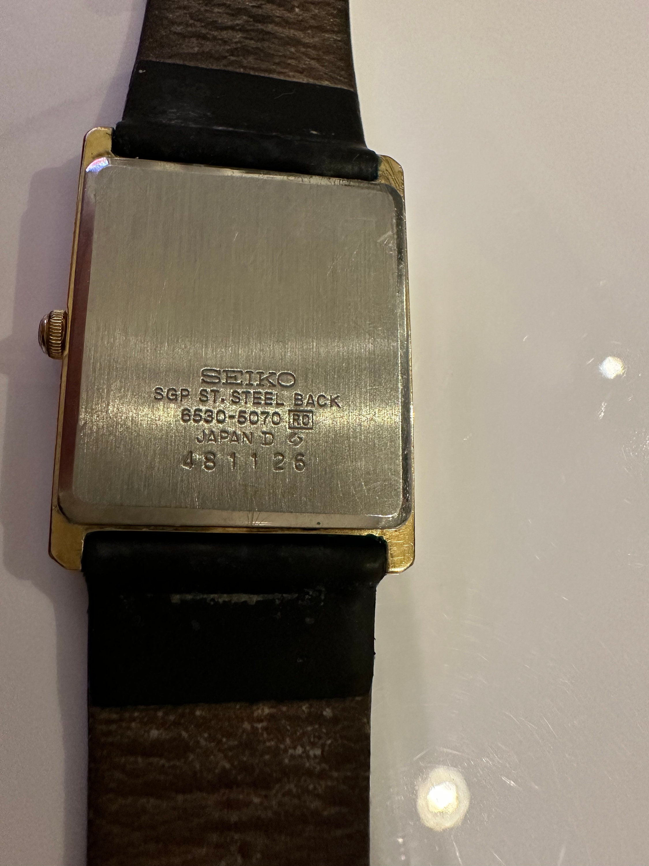 Vintage Seiko Tank Mens SGP Watch , Japan , Genuine Leather