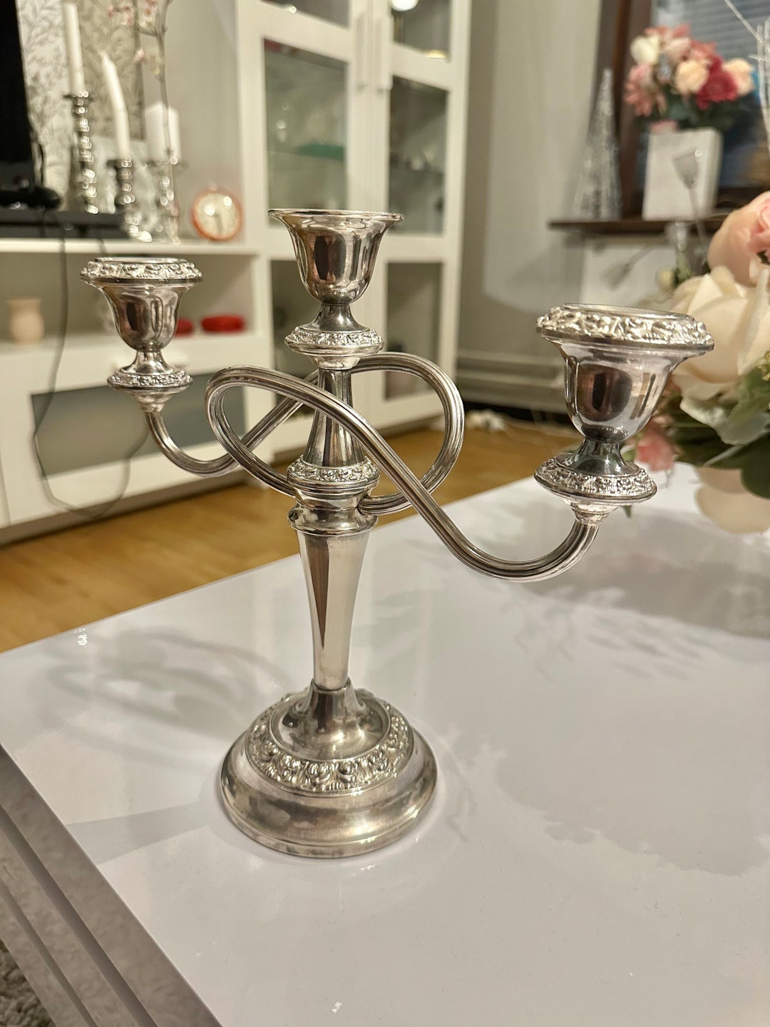 Vintage Silver Candlesticks Holder 3 Armed 3 Candles Silver Etsy
