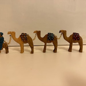 Vintage Hand Carved Camel Donkey Lot Olive Wood Ornament Nativity