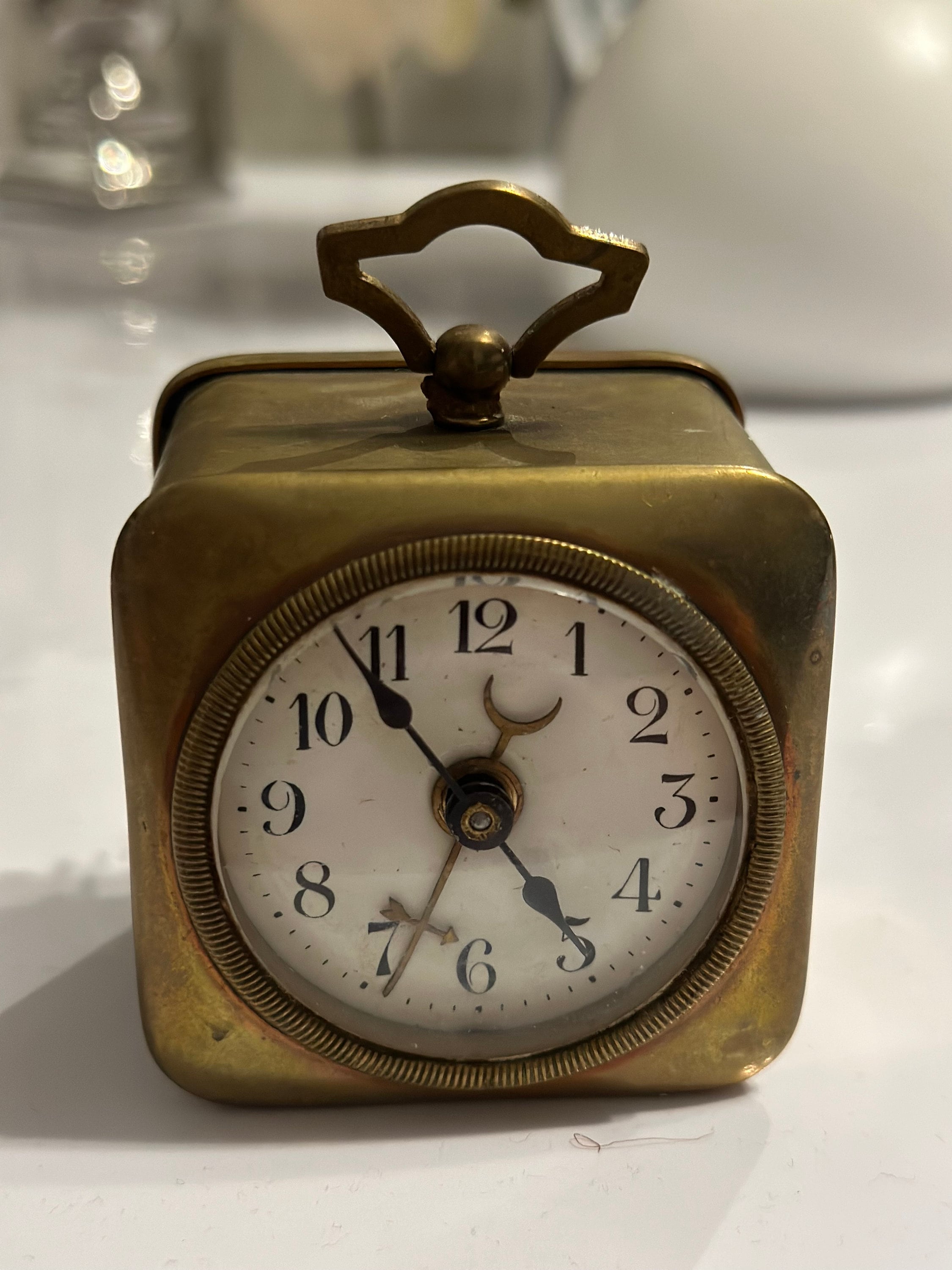Antique Tiny Clock, Alarm-clock, Miniature Carriage Clock, Antique