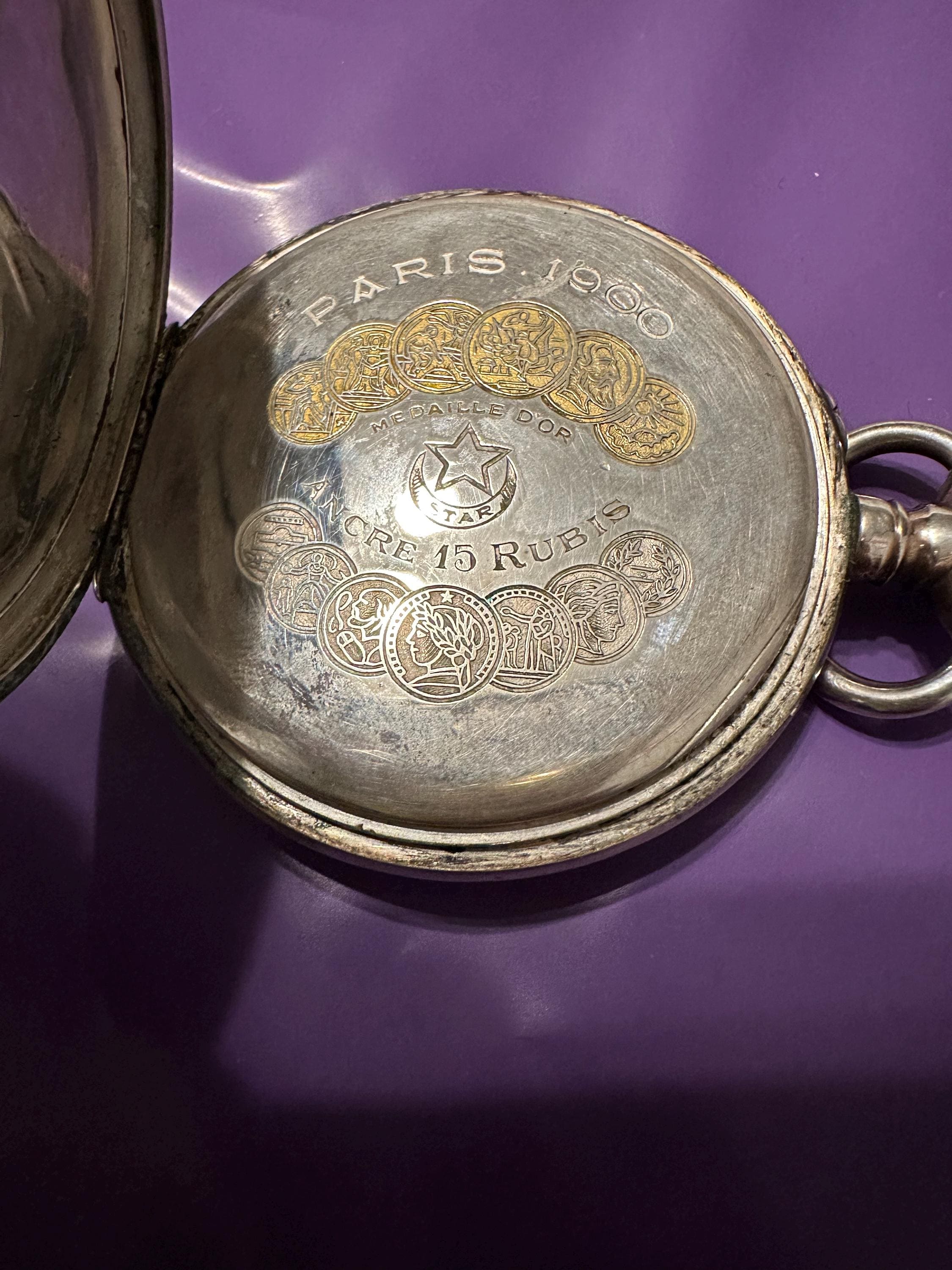 MEDAILLE D'OR Paris 1900 Ancre Swiss 15 Jewels Pocket Watch 800