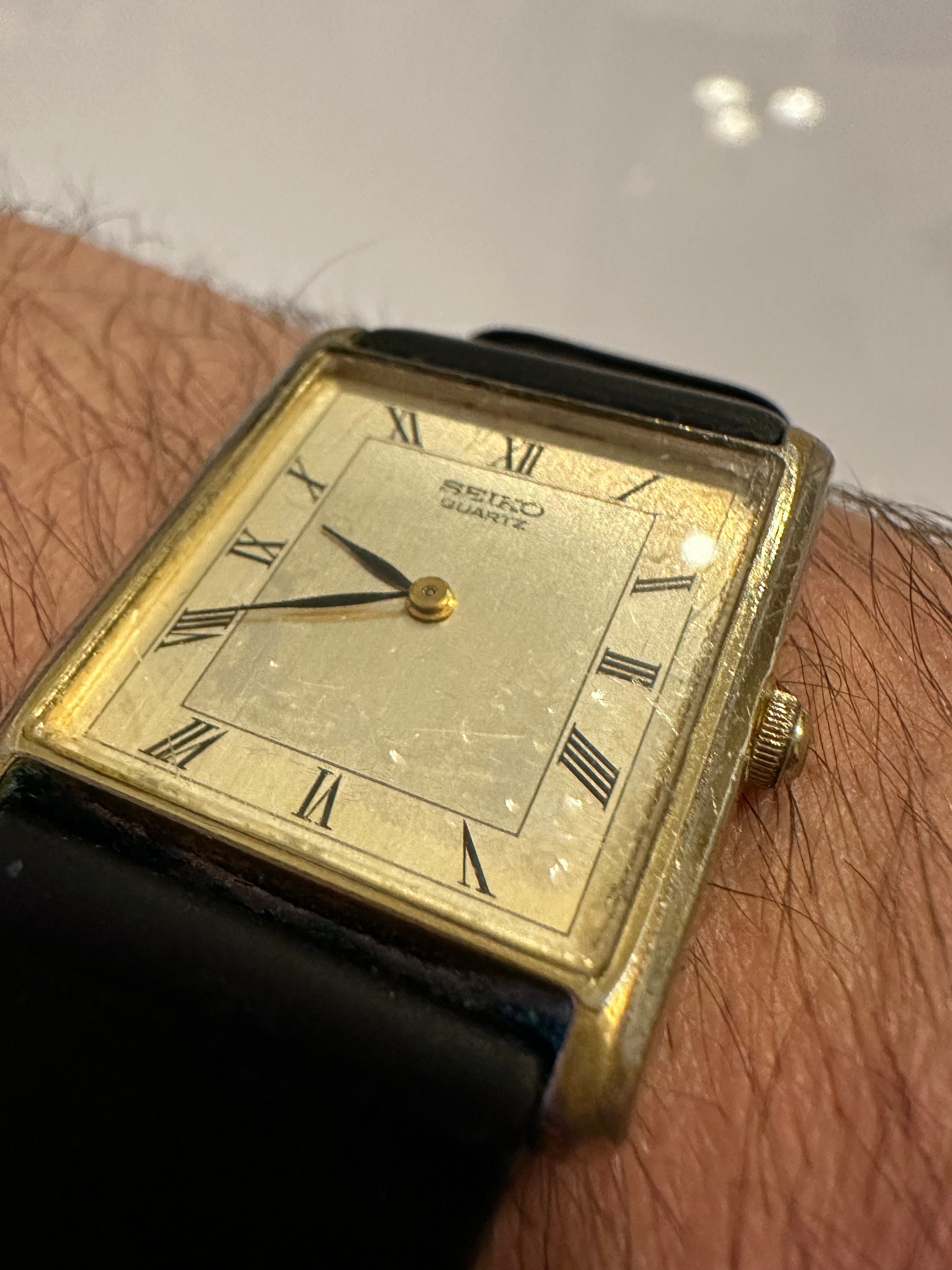Vintage Seiko Tank Mens SGP Watch , Japan , Genuine Leather