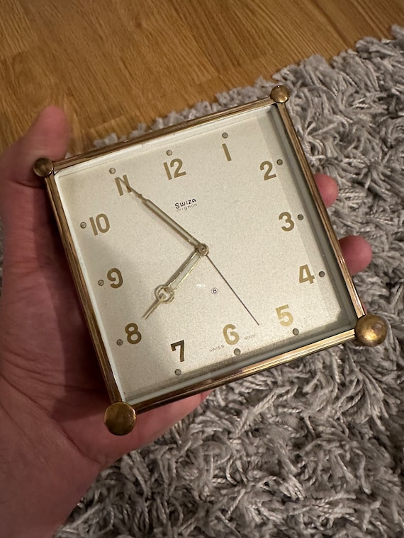 Antique Swiss Swiza Mechanical Alarm Clock 8 Days Art Deco Metal