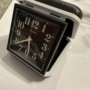 Vintage travel alarm clock Europa germany box black and white case