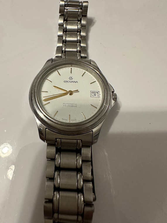 Vintage Grovana Automatic Swiss 25 Jewels W date Mens Wrist Watch Runs Well Stainless Case Etsy