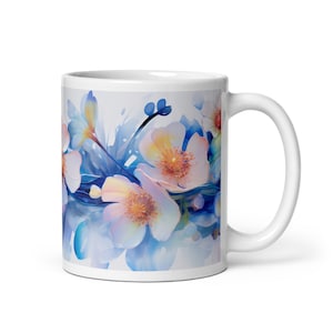 Mesmerizing Pink and Blue Flower Mug-Exquisite Floral Design-Pink and Blue coffee mug -FLower mug-Amazing FLower Design  Pretty FLower Gift