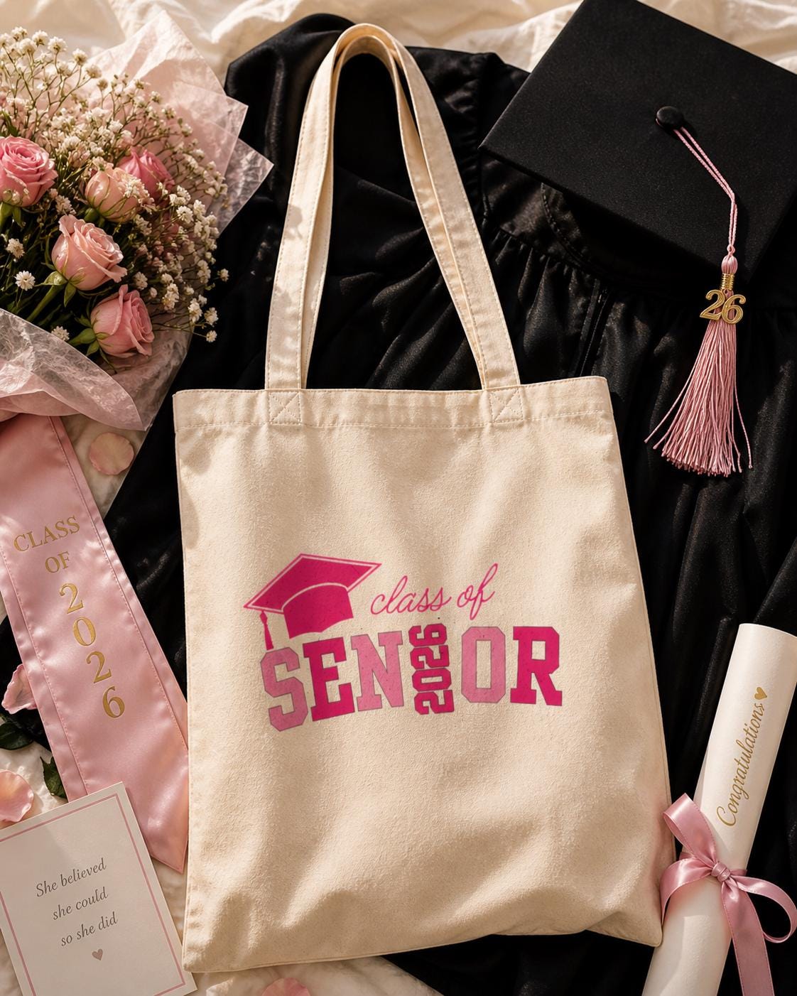 Class of 2026 Senior Tote Bag | Pink Graduation Canvas Tote | Cute High ...