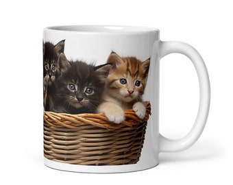 Adorable Kittens in Basket Ceramic Mug - Cute Kitten Coffee Mug - Cat Lover Gift - Kittens Mug- Cat Mug - Unique Cat Mug - baby cat Mug