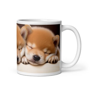 Caneca de café de cerâmica adorável Shiba Inu Puppies - Caneca Shiba Inu - Caneca de café Shiba Inu - Presente para amantes de cães - Presente Shiba Inu - 11 onças