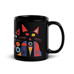 Abstract Cats in Picasso-Inspired Style Ceramic Mug - Customizable Color - Perfect Gift for Art and Cat Enthusiasts - Cat Mug Cat Coffee Mug