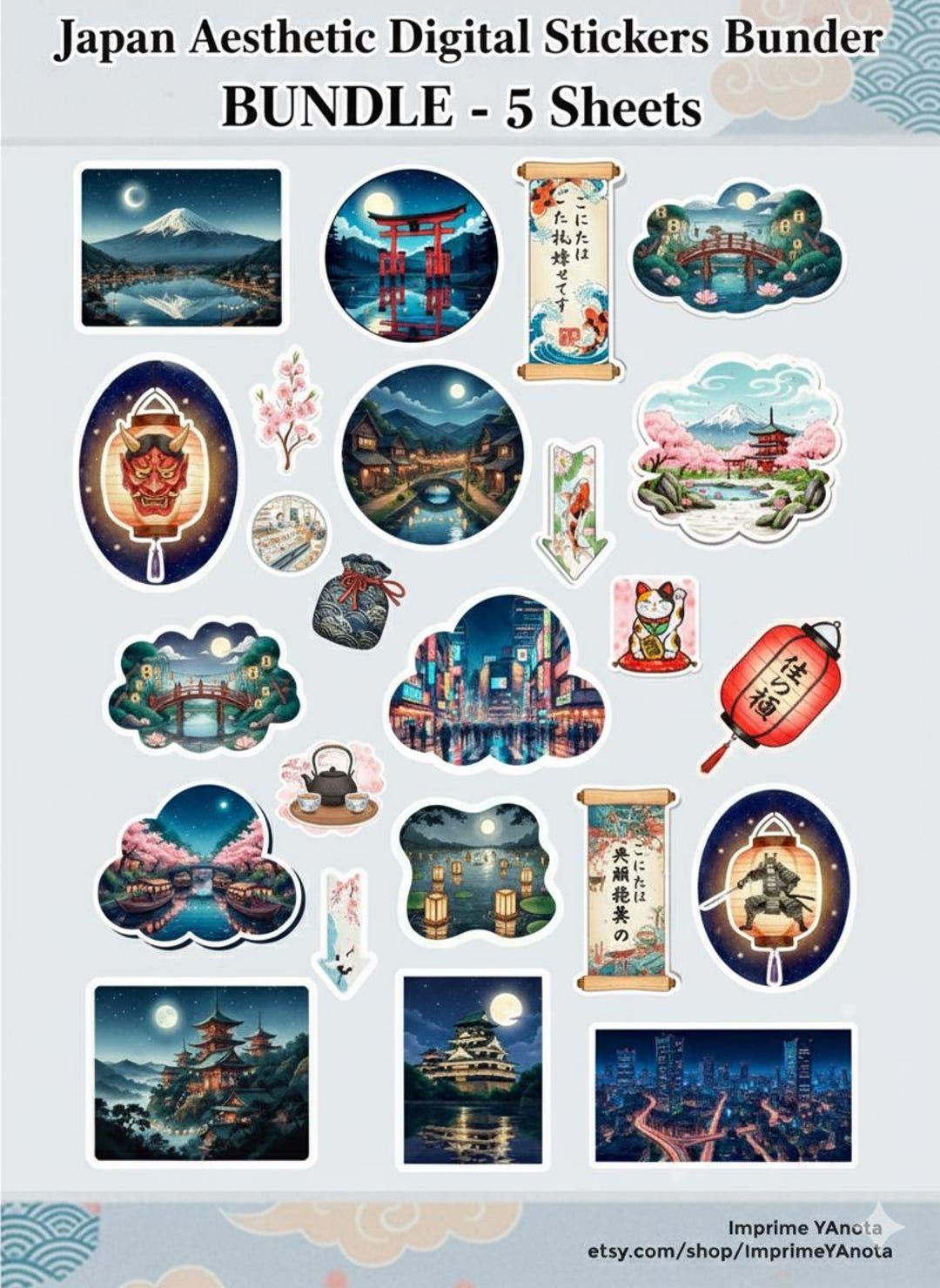 Japanese Sticker Calendar Japan Aesthetic Digital Stickers Bundle - Pack of 5 Printable Japanese ...