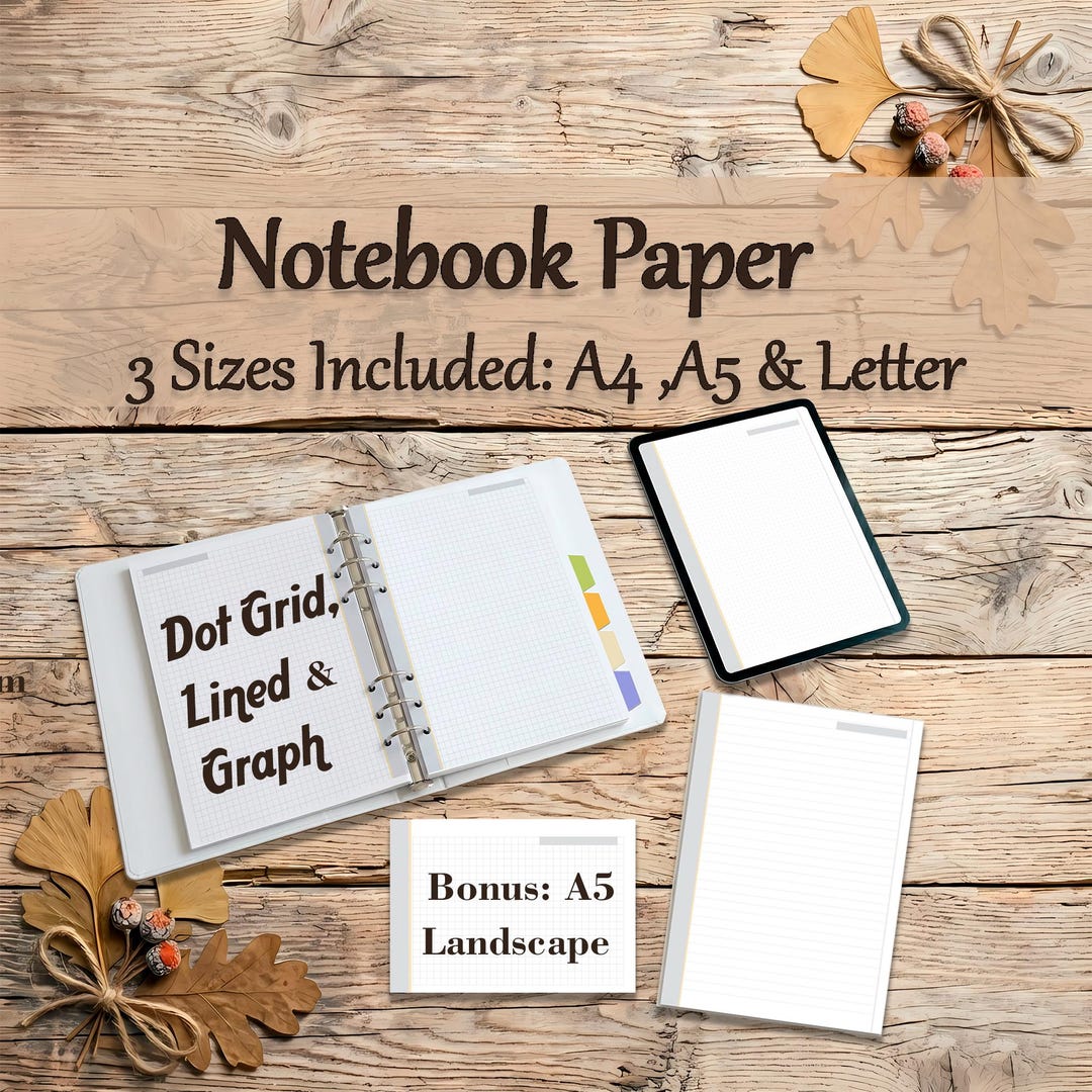 9 Minimalist Notebook Pages: Lined, Dot & Graph | A4, A5, Letter ...