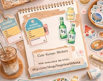 Korean Stickers PNG, Printable Korean Stickers kit, Watercolor Stickers, Aesthetic Journal Stickers set, Digital Planner Stickers kit, cute