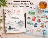 Japan Digital Journal kit: Aesthetic Notebook + 109 Stickers Bundle GoodNotes Travel Planner, pre-cropped PNGs & PDF Japanese Stationery Set