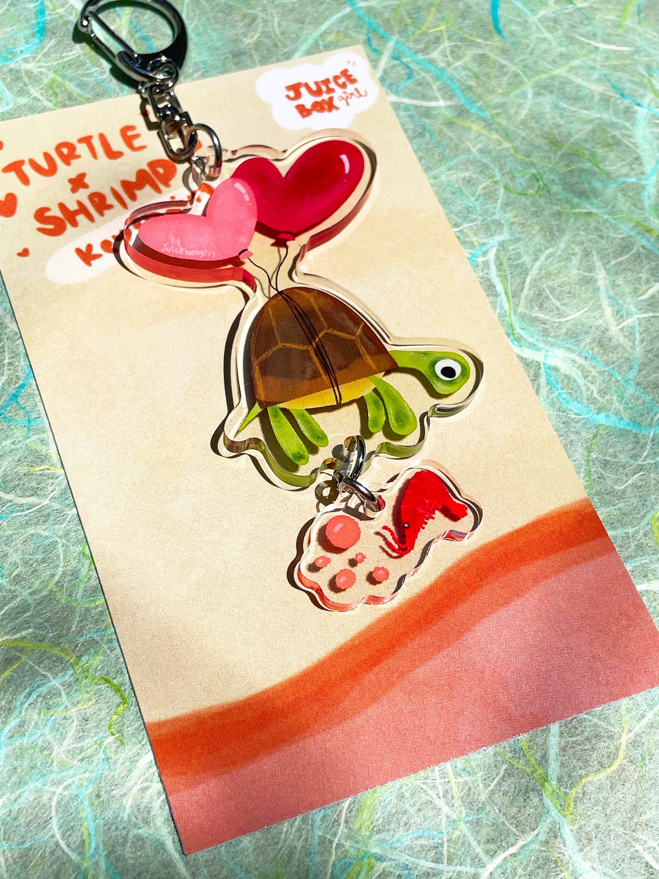 Turtle x Shrimp Keychain | Connection Clear Acrylic Charms | Cute Keychains | Animal Keychains | Love & Friendship | Accessories