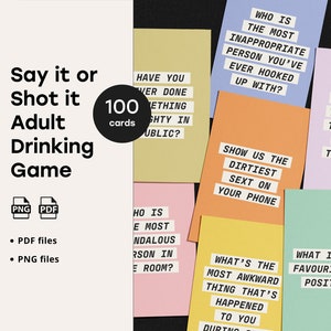 Set of 100 Adults Drinking Game Digital Download and Printable Say it or Shot it Party Games for Adults