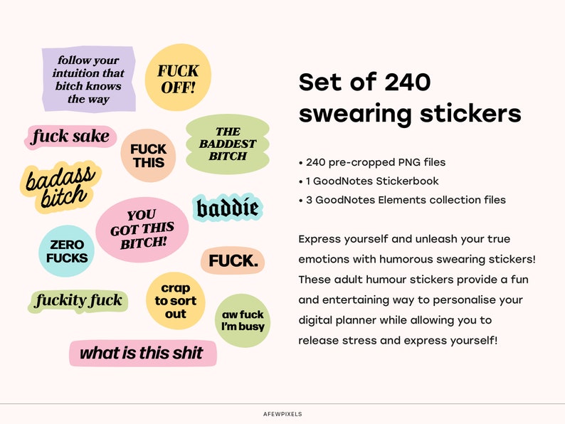 Rainbow Swear Word Stickers: 240 Sassy Pngs for Goodnotes (digital ...