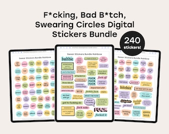 Swearing Stickers Bundle in Rainbow, 240 Digital Swear Word Sticker Set for GoodNotes, Individual PNGs