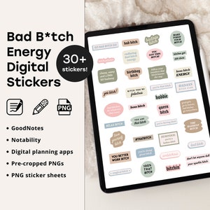 Bad Bitch Energy Swearing Stickers for GoodNotes Precropped PNG Notability Profanity Stickers