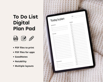 Puede incluir: Un planificador digital en una tableta con el texto "Today's plan" en la parte superior. El planificador tiene secciones para "Must get done", "To do" y "Schedule".