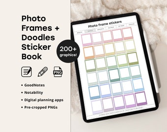 Conjunto de 277 adesivos e rabiscos para molduras de fotos para álbum de recortes digital, planejador, GoodNotes
