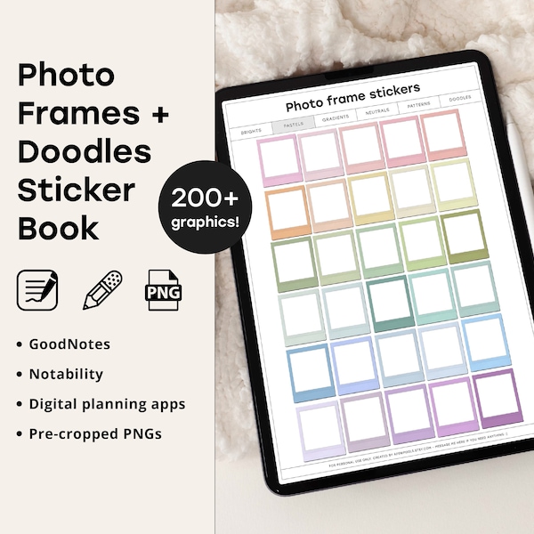 Set of 277 Photo Frames Digital Stickers Picture Frame Stickers and Doodles for Digital Journal Digital Planner GoodNotes