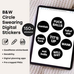 163 Swearing Stickers: Black & White Digital Planner PNG (GoodNotes)