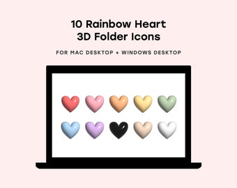 Colorful Heart Desktop Folder Icon Set for Mac and Windows Desktop Organisation