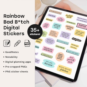 Set of 36 Bad Bitch Profanity Digital Swear Stickers for GoodNotes Planner Precropped PNG Notability