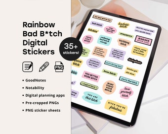 Set of 36 Bad Bitch Profanity Digital Swear Stickers for GoodNotes Planner Precropped PNG Notability