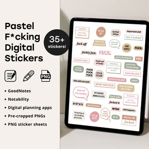 Set of 41 Fucking Digital Planner Swearing Stickers Pastel, GoodNotes, Individual PNG, Swear Words
