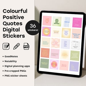 Set of 36 Inspirational Quotes Digital Stickers For Goodnotes, Notability, Digital Planner