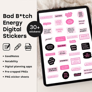 Set of 36 Profanity Bad Bitch Swear Digital Planner Stickers for GoodNotes Precropped PNG Notability