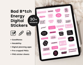 Bad Bitch Energy Digital Planner Stickers, Sassy PNG Set (GoodNotes, Notability)