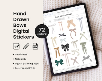 72 adesivos digitais de laços de fita, GoodNotes, Notabilidade (PNG)