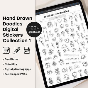 Hand Drawn Doodle Digital Stickers for GoodNotes Precropped PNG Notability Planner Stickers