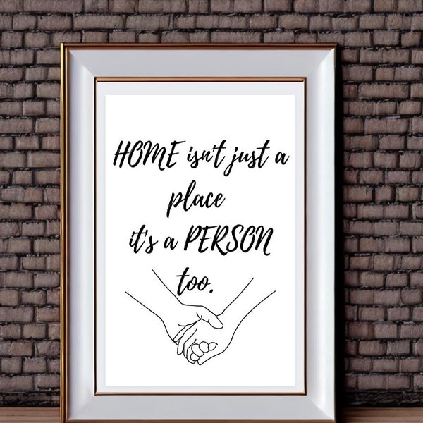 Quote print, home isn’t just a place, person, relationship, couple, love.