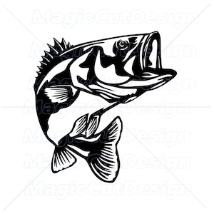 Bass fish SVG, fichiers DXF pour plasma, art mural bois, panneau métallique, découpe laser, CNC, Svg pour Cricut, clipart pêche à l'achigan, lac rivière océan