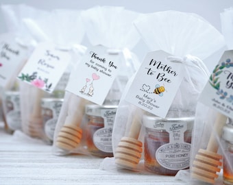 Honey Favors | Baby Shower Favors | Bride to Bee | Mother to Bee | Mini Jar of Honey w/Tea and Stirrer | Winnie-the-Pooh | Parents to Bee