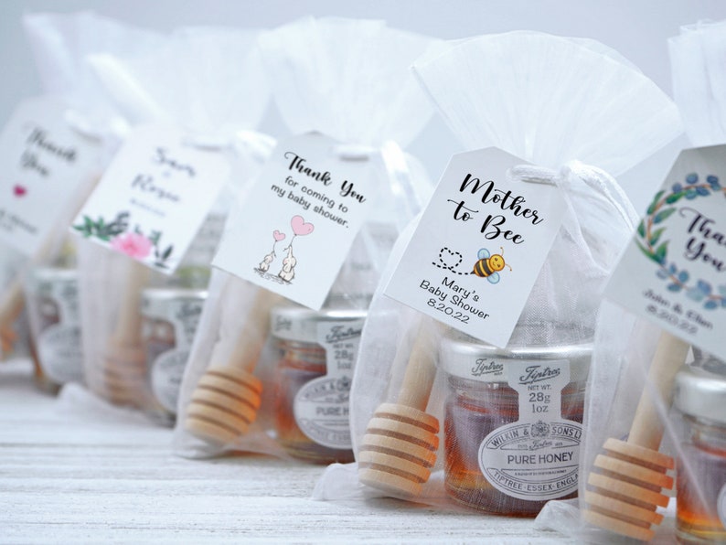 Honey Favors Baby Shower Favors Bride to Bee Mother to Bee Mini Jar of Honey w/Tea and Stirrer Winnie the Pooh Parents to Bee image 1