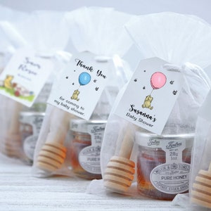 Winnie-the-Pooh Honey Favors | Baby Shower Favors | Winnie-the-Pooh Party Favors | Classic Pooh Bear | Mini Jar of Honey w/Tea and Stirrer