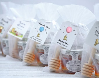 Winnie-the-Pooh Honey Favors | Baby Shower Favors | Winnie-the-Pooh Party Favors | Classic Pooh Bear | Mini Jar of Honey w/Tea and Stirrer