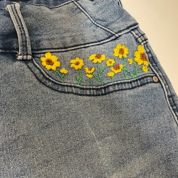 Embroidered Jeans Etsy