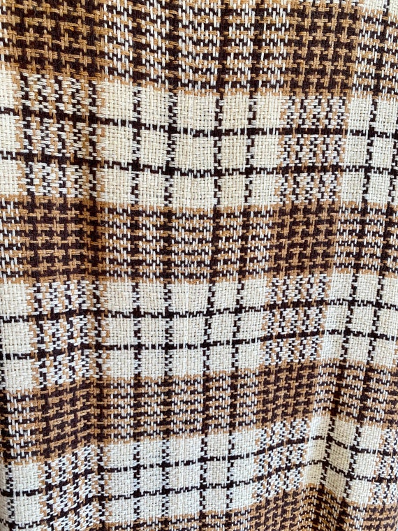 Vintage 1970s brown plaid CAPE / poncho wool knit - image 5