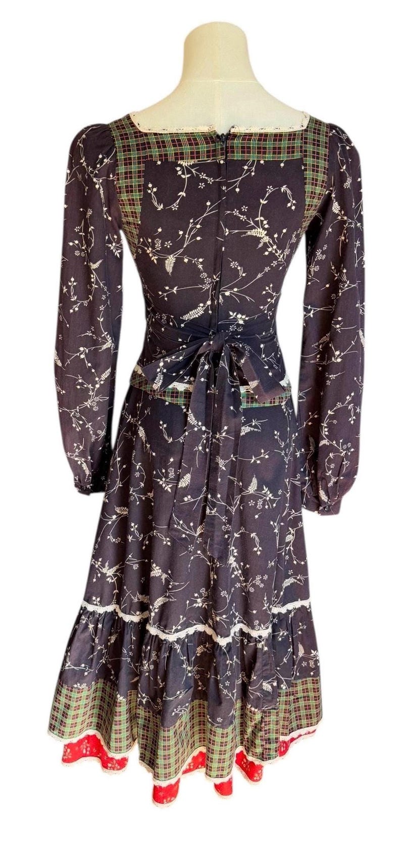 Vintage 1970s Gunne Sax Midi Dress, Peplum, Corset Bodice, Mixed Floral ...