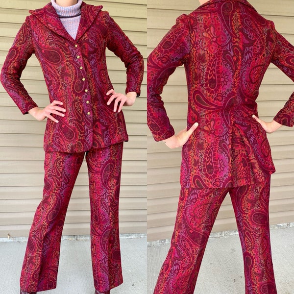 Amazing 1960s 70s groovy mod rock star rich hippie tapestry brocade 2 piece SUIT blazer & flare pants set by Patty Woodard S/M