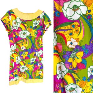 Vintage 1960s THE LILLY, Lilly Pulitzer, bright psychedelic flower power floral print shift dress, rainbow colors, XS Sm